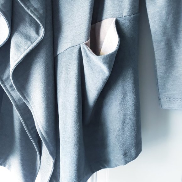 LOGO Lori Goldstein Gray Waterfall Cardigan Sz L - Picture 3 of 9